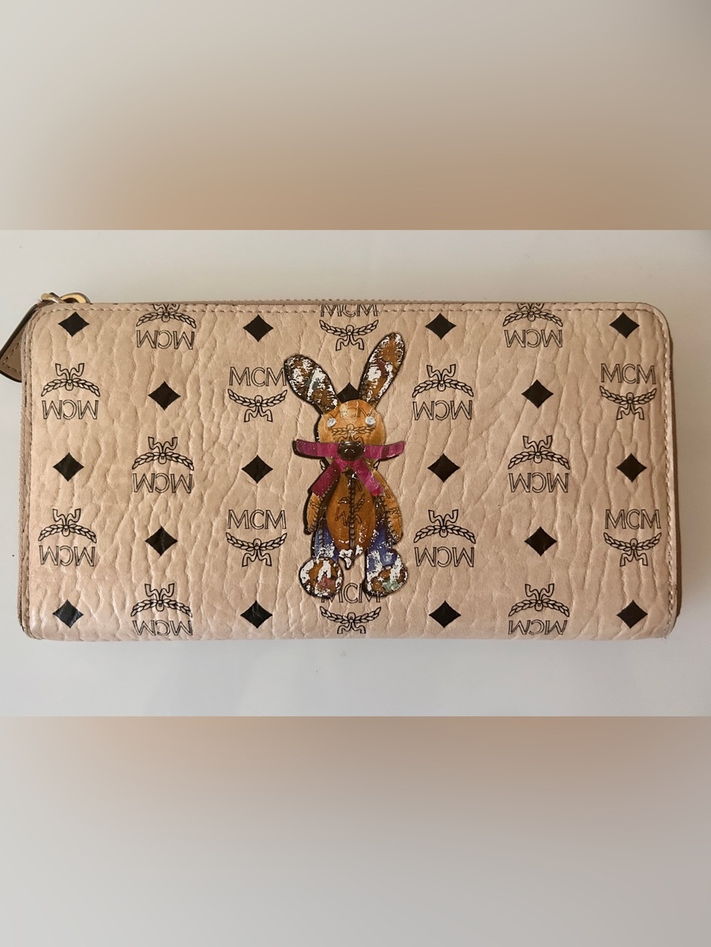 MCM Beige Visetos Bunny Long Wallet LIMITED EDITION, Zip Around